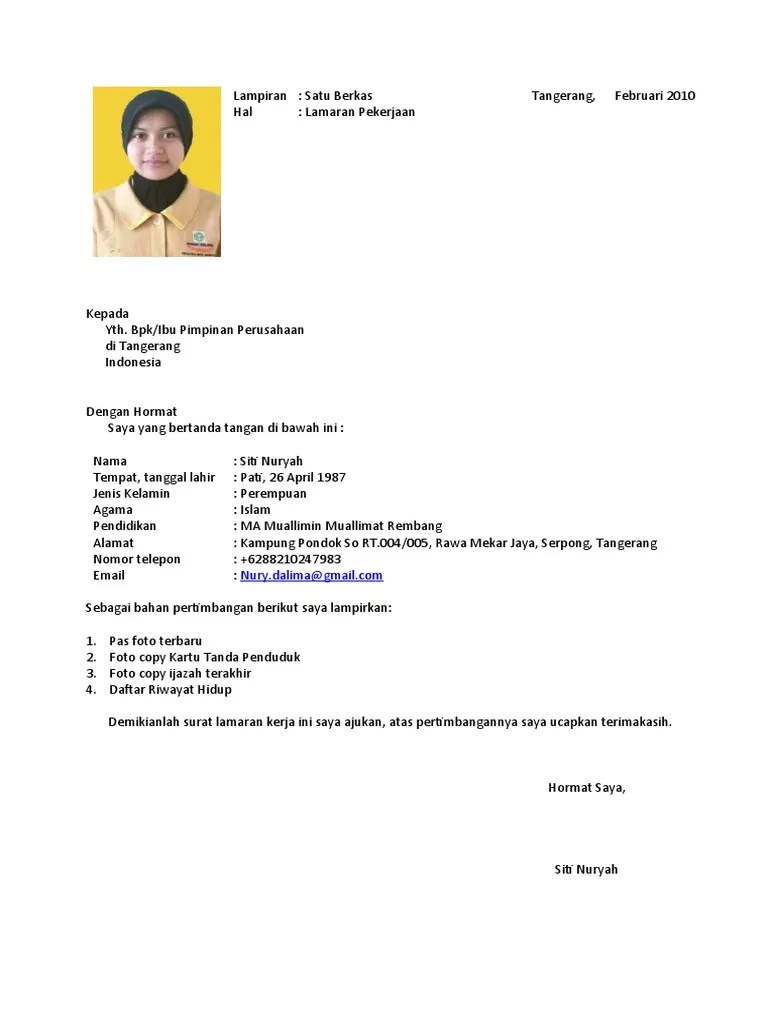 Contoh Surat Lamaran Dan Biodata | PDF