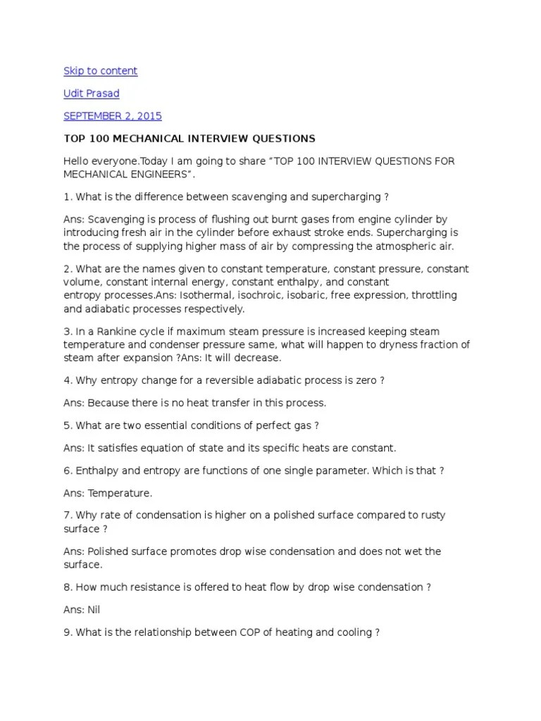 100 Mechanical Interview Questions | Download Free PDF | Nuclear Reactor | Internal Combustion ...