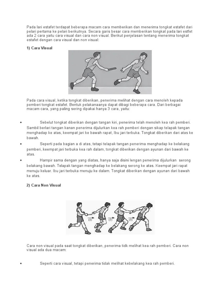 Pada Lari Estafet Terdapat Beberapa Macam Cara Memberikan Dan Menerima Tongkat  Estafet Dari Pelari Pertama Ke Pelari Berikutnya | PDF