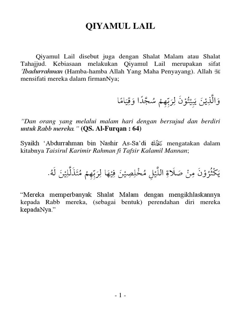 Niat Shalat Qiyamul Lail Latin - Ramadhan Kariim