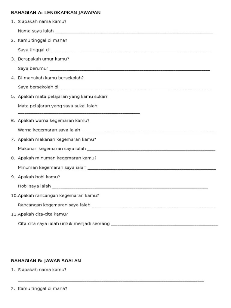 20 contoh introduction cara perkenalan diri bahasa inggris. Karangan Diri Saya Pdf