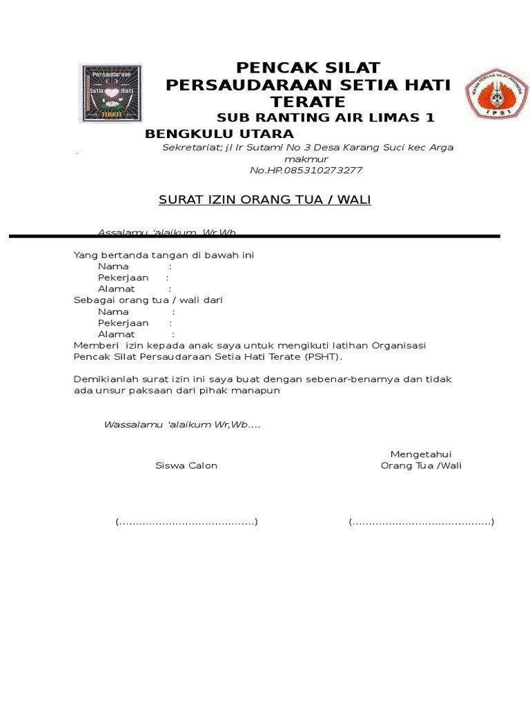 Contoh Surat Izin Orang Tua Untuk Mengikuti Kegiatan Pencak Silat Nusagates 