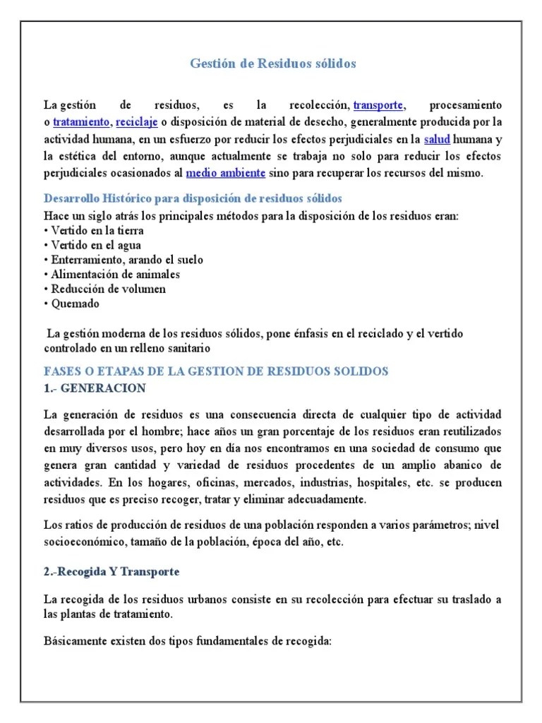 Gestión De Residuos Sólidos | PDF | Vertedero | Residuos
