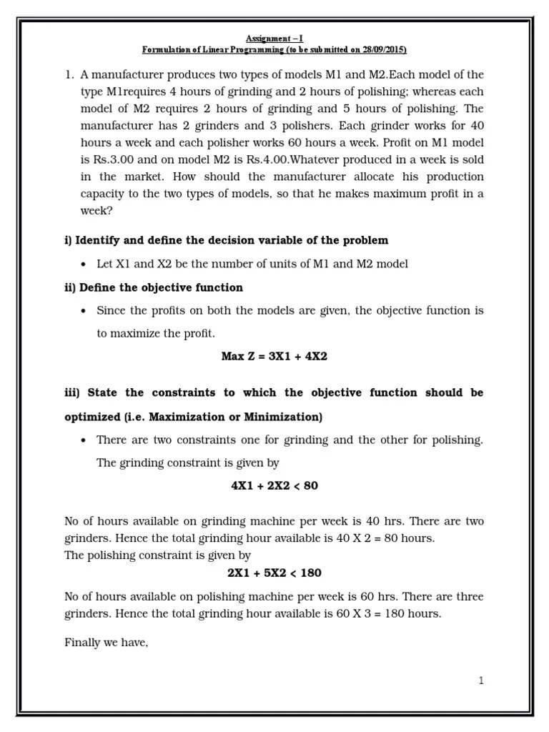 Linear Programming Assignment Answers | PDF | Loss Function | Linear ...