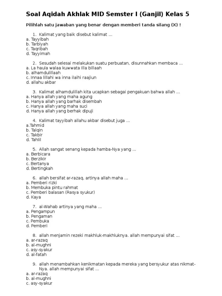 Soal usbn kelas 6 sd. Soal Fiqih Kelas 6 Mi Guru Galeri