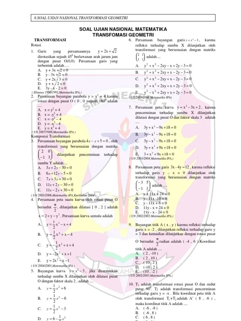 Out matematikaun smaun smpbank soal un mtk smabank soal unas matematika . Transformasi Geometri Pdf