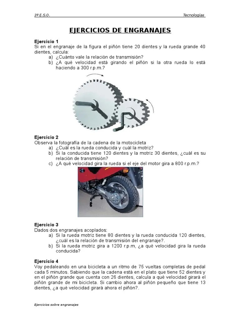 140 - Ejercicios De Engranajes | PDF | Engranaje | Transmisión (Mecánica)