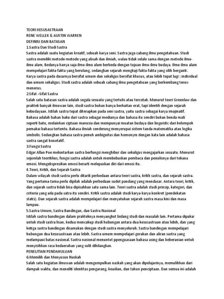 Dalam buku teori kesusastraan ini, rené wellek dan austin warren membicarakan dua macam pendekatan terhadap karya sastra. Teori Kesusastraan Pdf
