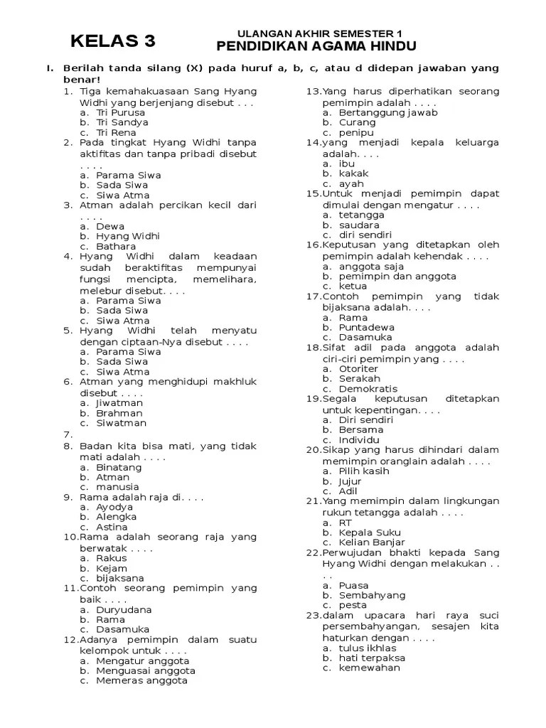 Salam hormat bagi umat hindu disebut. Pendidikan Agama Hindu Uas Kelas 3 Semester 1 Pdf