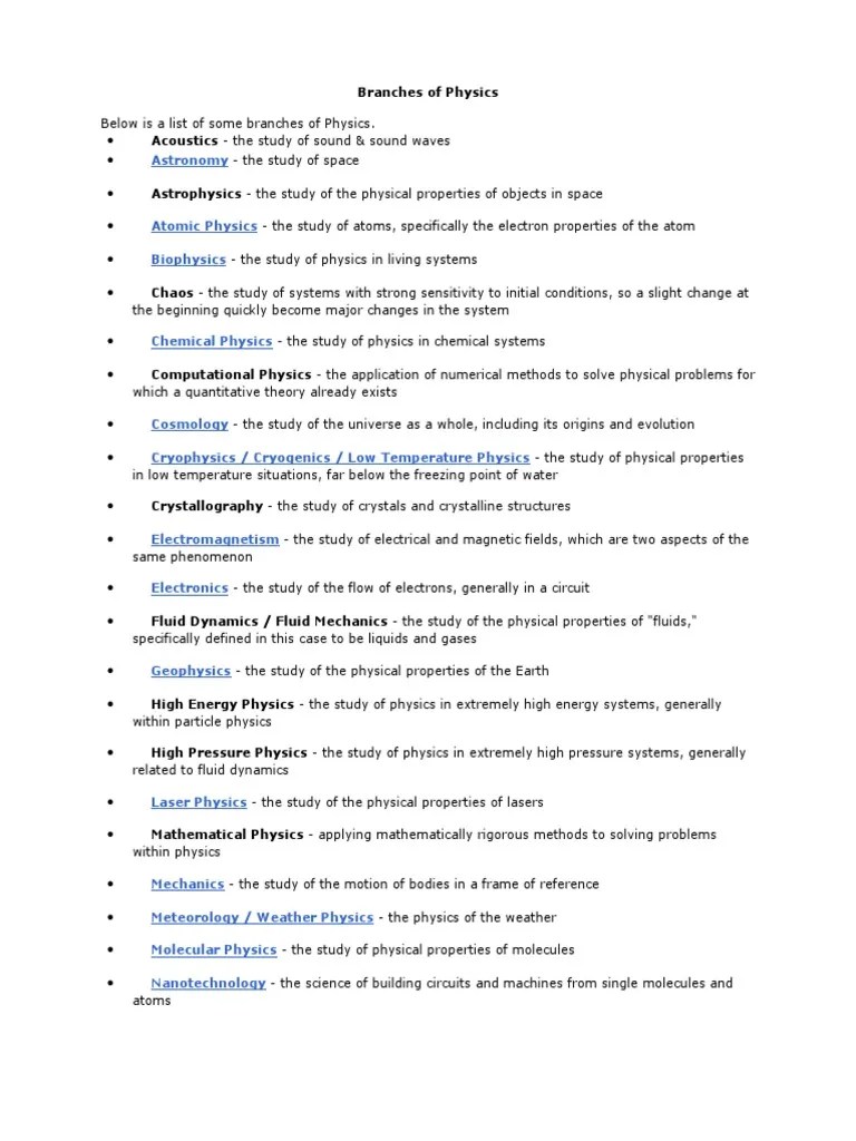 Branches Of Physics | PDF | Quantum Mechanics | Fundamental Interaction