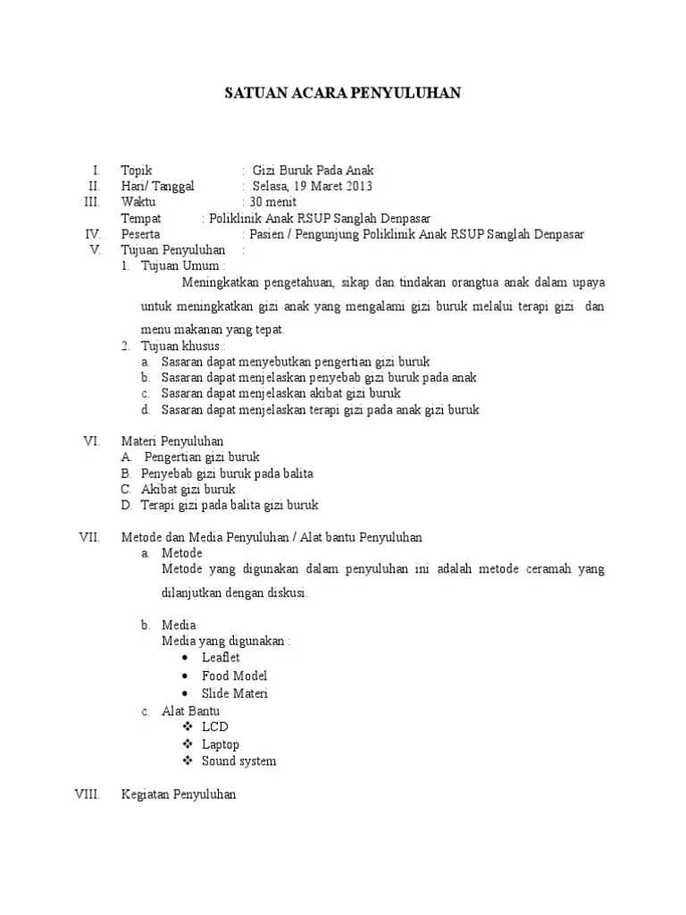 Satuan Acara Penyuluhan Gizi Buruk | PDF