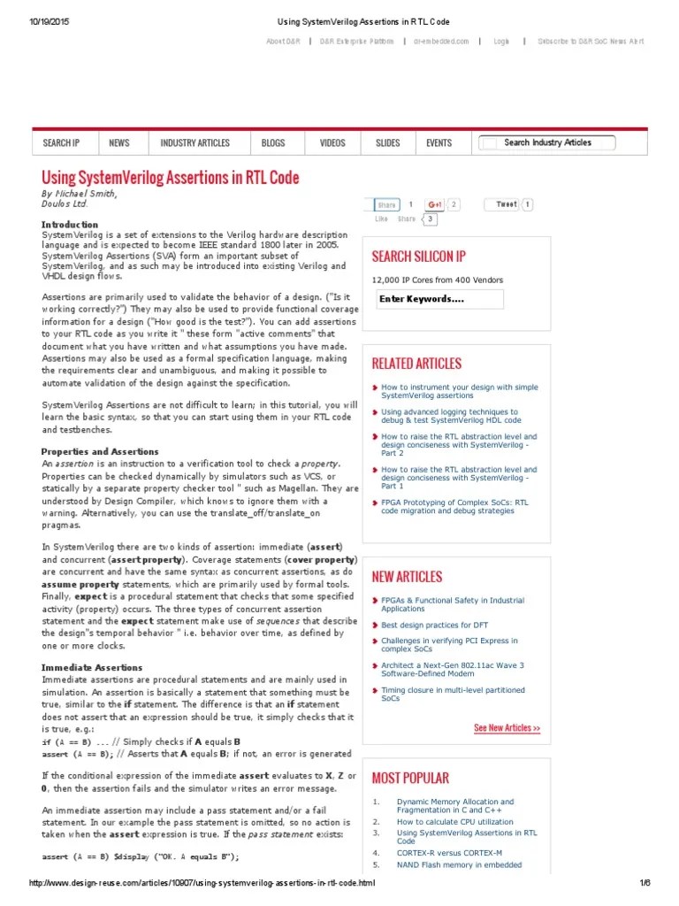 Using SystemVerilog Assertions In RTL Code | PDF | Areas Of Computer ...