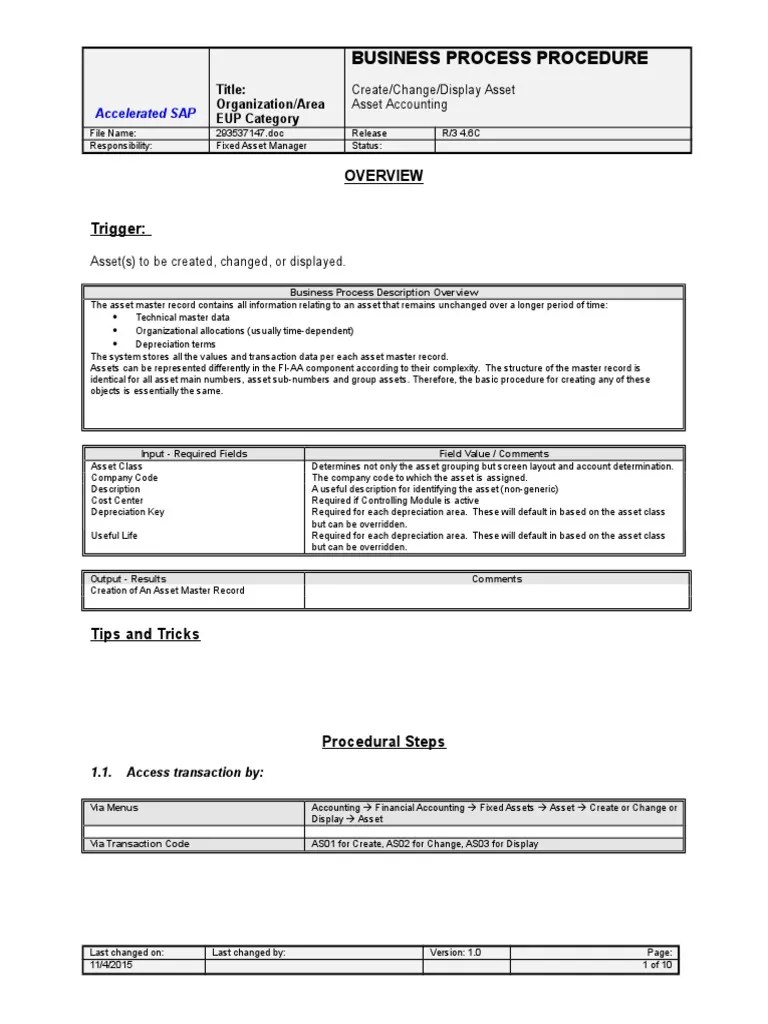 AS01 Create Change Display Asset | PDF | Lease | Depreciation