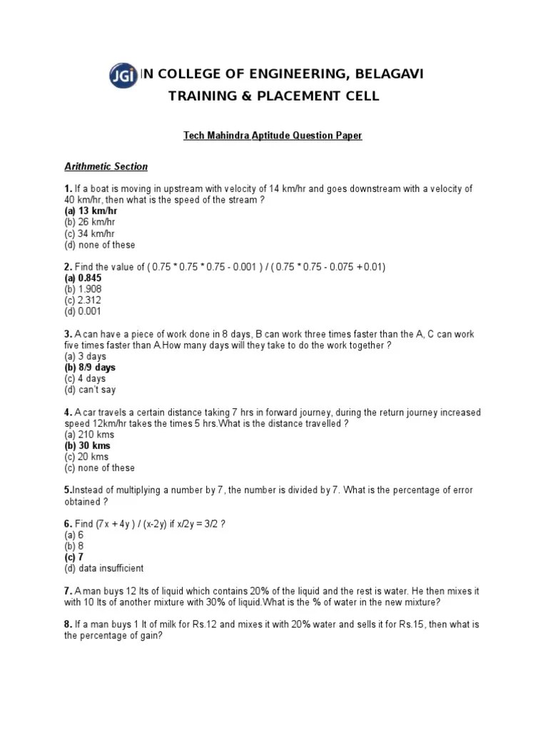 Tech Mahindra Aptitude Paper | PDF | Teaching Mathematics | Computing ...