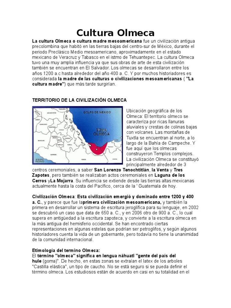 Cultura Olmeca | PDF | Mesoamérica | Pueblos Indígenas De América Central