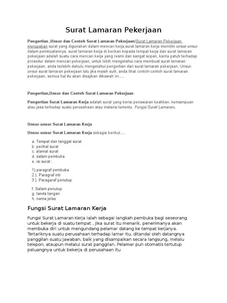 Surat lamaran, · surat pengantar, · surat motivasi adalah sebuah surat pengantar yang melekat pada, atau yang menyertai dokumen lain seperti resume atau . Surat Lamaran Pekerjaan Pdf