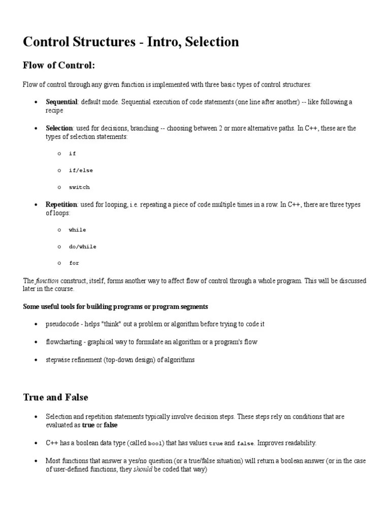 Control Structures | PDF | Control Flow | Boolean Data Type