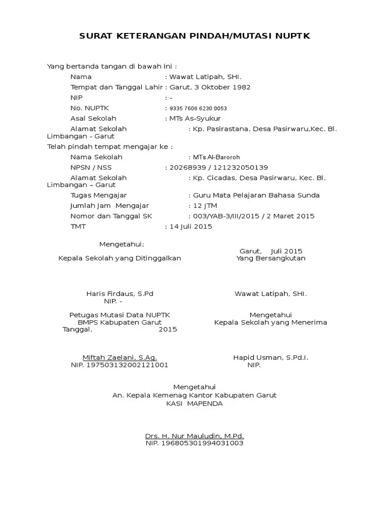 Demikianlah beberapa contoh surat permohonan mutasi atau pindah tugas kerja pns. Surat Mutasi Guru Dan Kepala Pdf