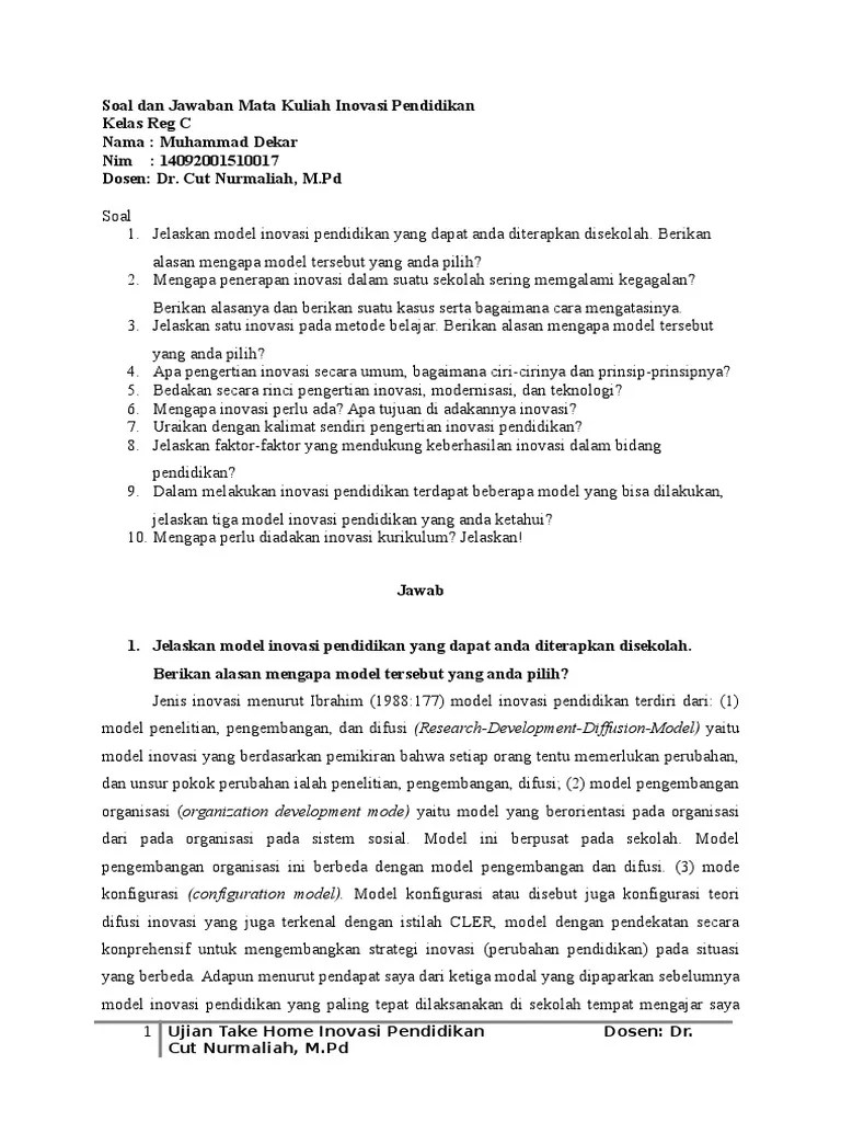 Strategi bertanya dan menjawab pertanyaan melalui model pembelajaran kooperatif teknik jigsaw untuk meningkatkan hasil belajar geografi siswa kelas x sman 1 . Soaggl Dan Jawaban Mata Kuliah Inovasi Pendidikan