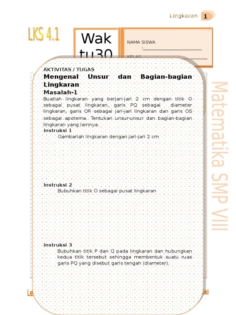 Soal latihan uas 2 207/208 mapel: Lks Unsur Unsur Lingkaran Pdf
