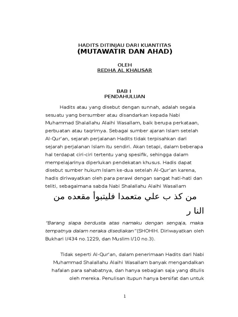 Non aqidah, hadis ahad yang shahih disepakati sebagai hujjah. Contoh Hadits Ahad Beserta Sanad Matan Dan Perawinya Nusagates