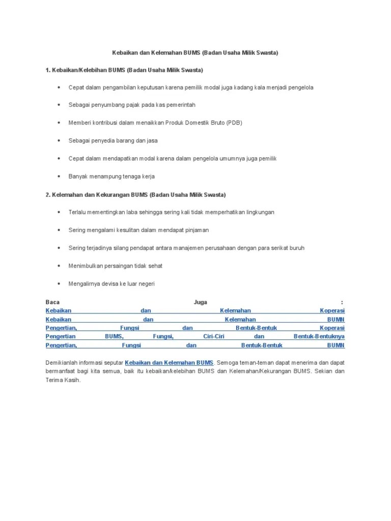 Kebaikan Dan Kelemahan BUMS | PDF