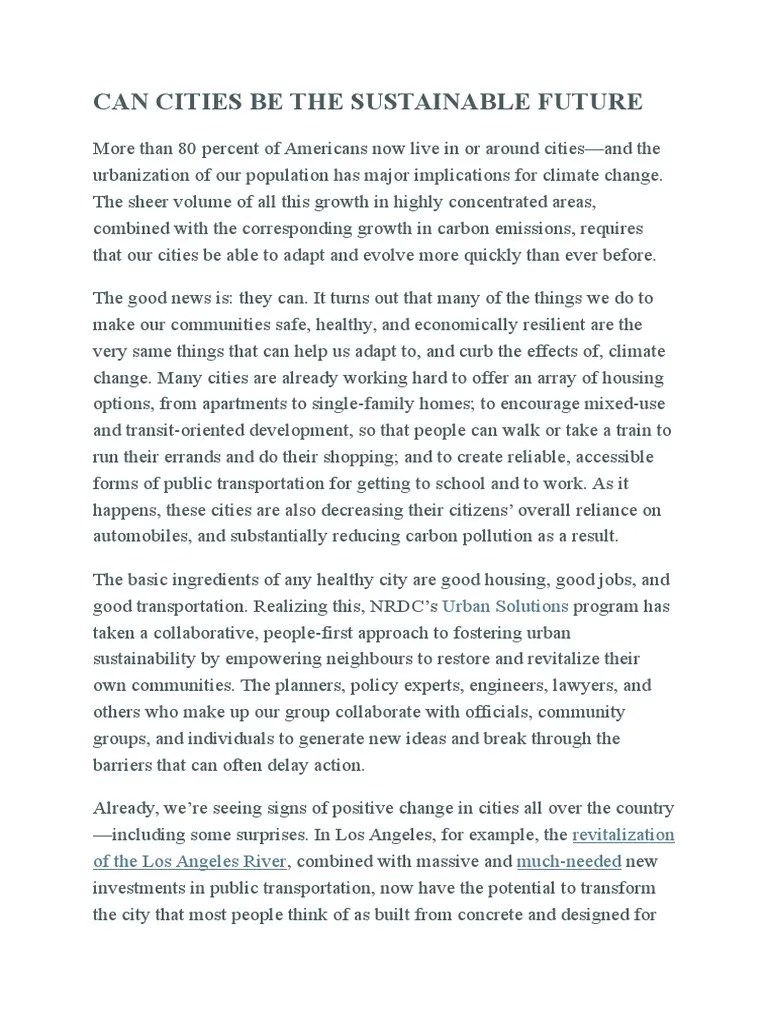 Can Cities Be The Sustainable Future: Urban Solutions | PDF ...