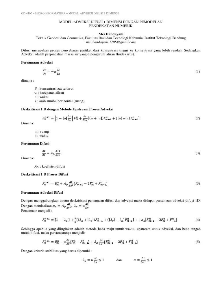 Proses Adveksi Dan Difusi 1 Dimensi | PDF