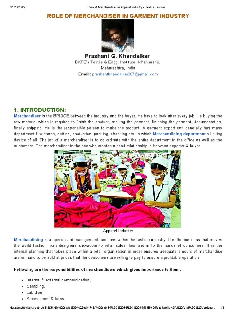 Role Of Merchandiser In Apparel Industry - Textile Learner | PDF | Retail | Sales