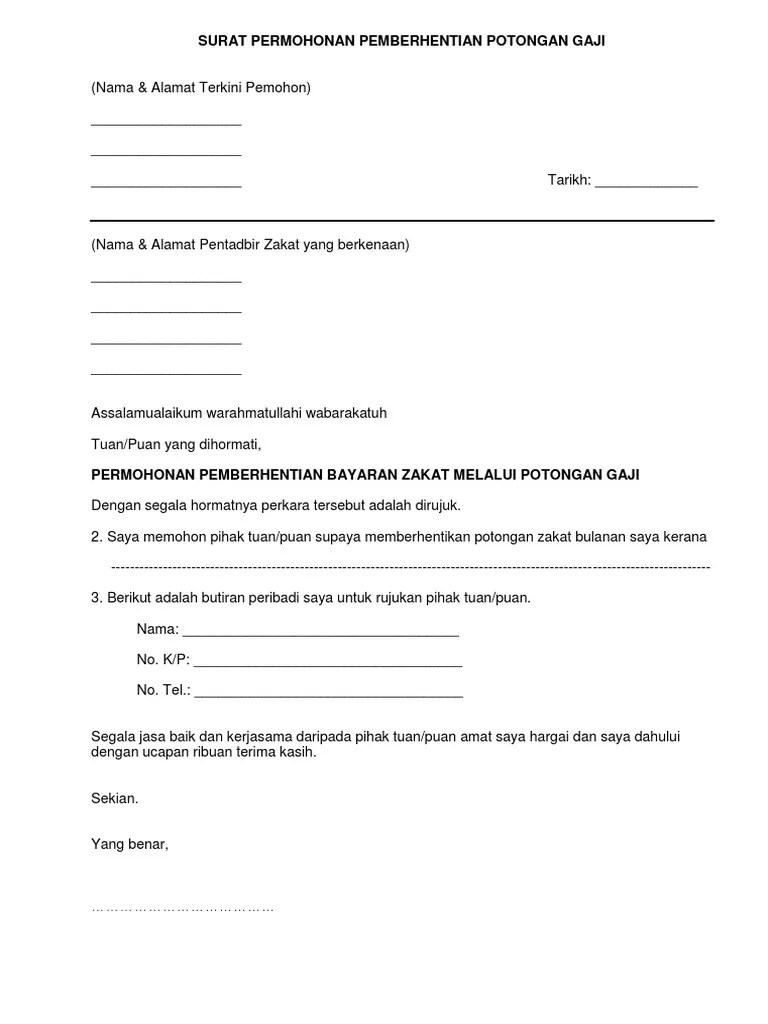 Contoh Redaksi Surat Permohonan Pemberhentian Pemotongan Gaji Pns Murad Maulana 