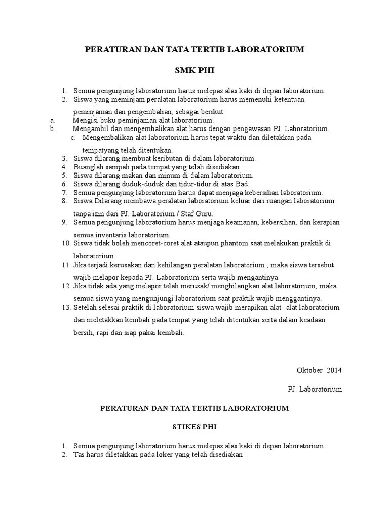 Peraturan Dan Tata Tertib Laboratorium | PDF