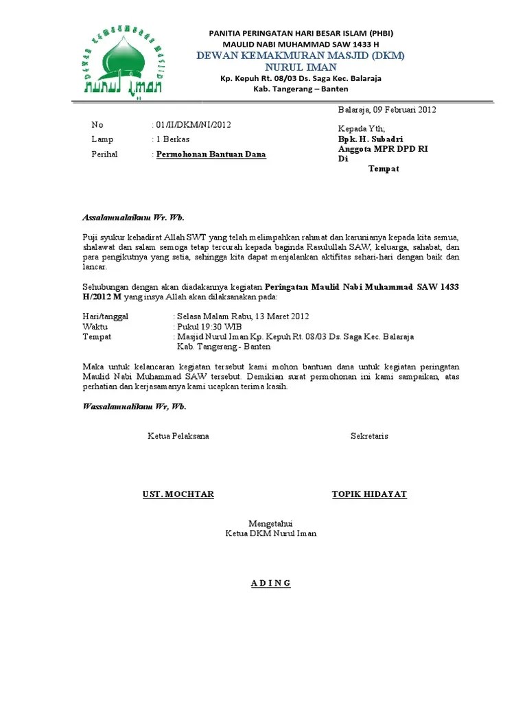 Contoh surat permohonan dana pembangunan mesjid. Contoh Proposal Minta Bantuan Dana Ilmusosial Id