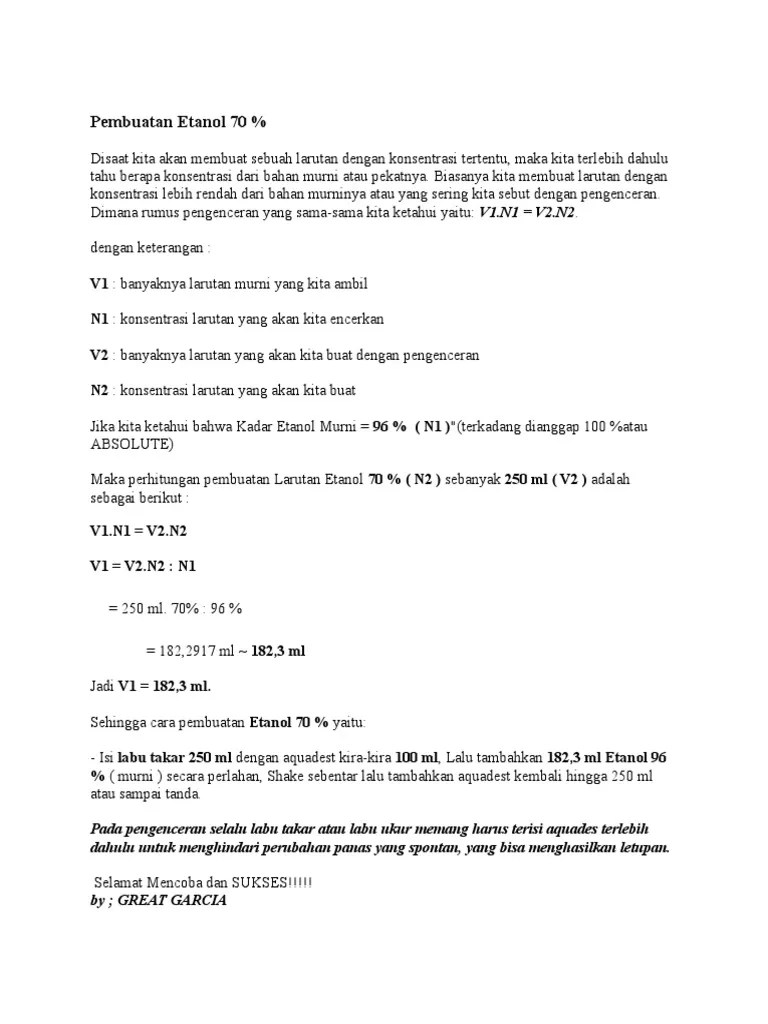 Pembuatan Etanol 70 % | PDF