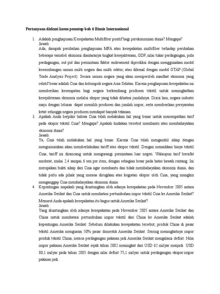 Pertanyaan Diskusi Kasus Penutup Bab 6 Bisnis Internasional | PDF