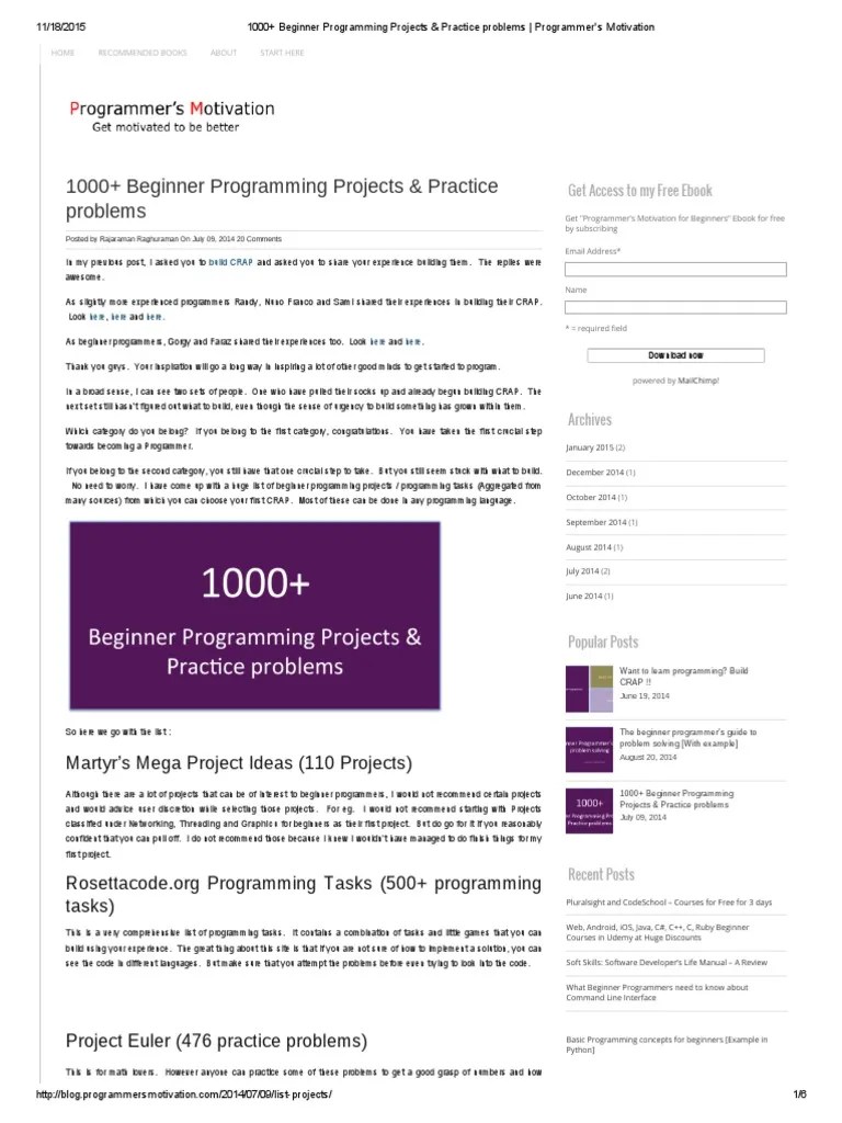 1000+ Beginner Programming Projects & Practice Problems - Programmer's ...