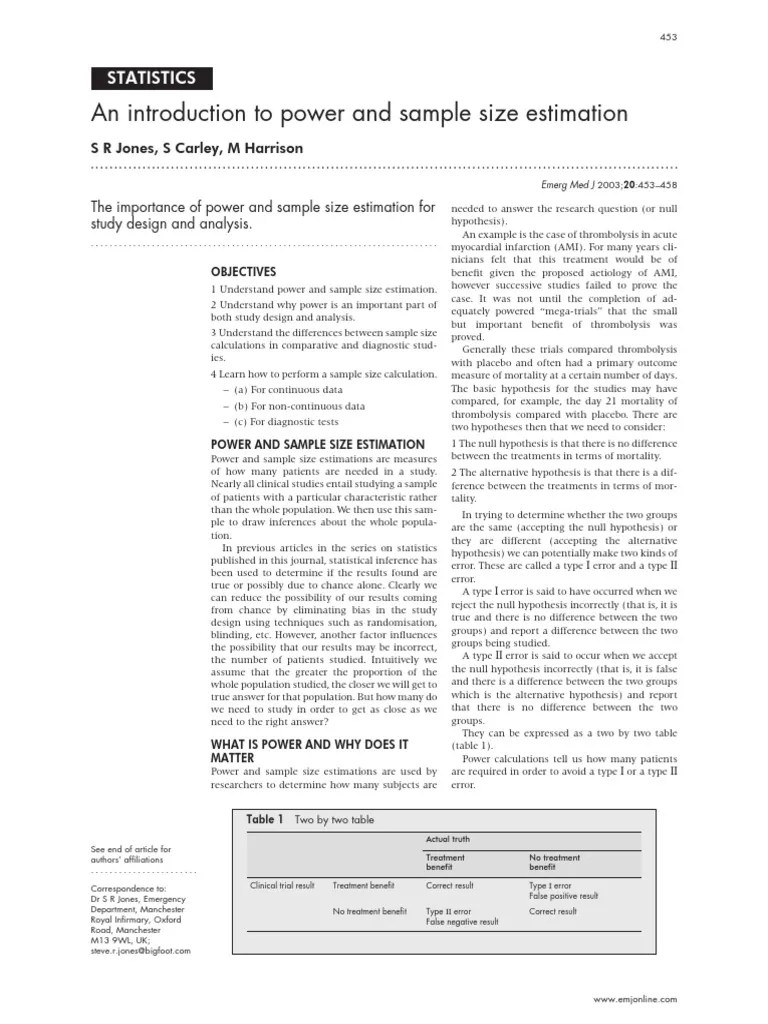 An Introduction To Power And Sample Size Estimation | PDF | Type I And ...