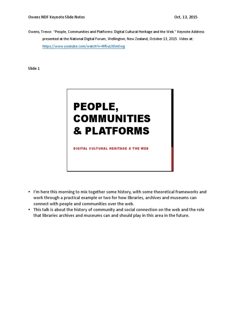 People, Communities And Platforms: Digital Cultural Heritage And The Web | PDF | Computing ...