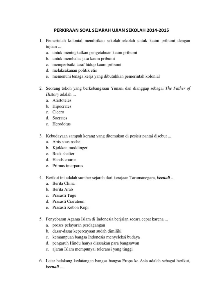 Perkiraan Soal Ujian Sekolah Sejarah Kelas Xii Ips Tahun 2014 2015 PDF