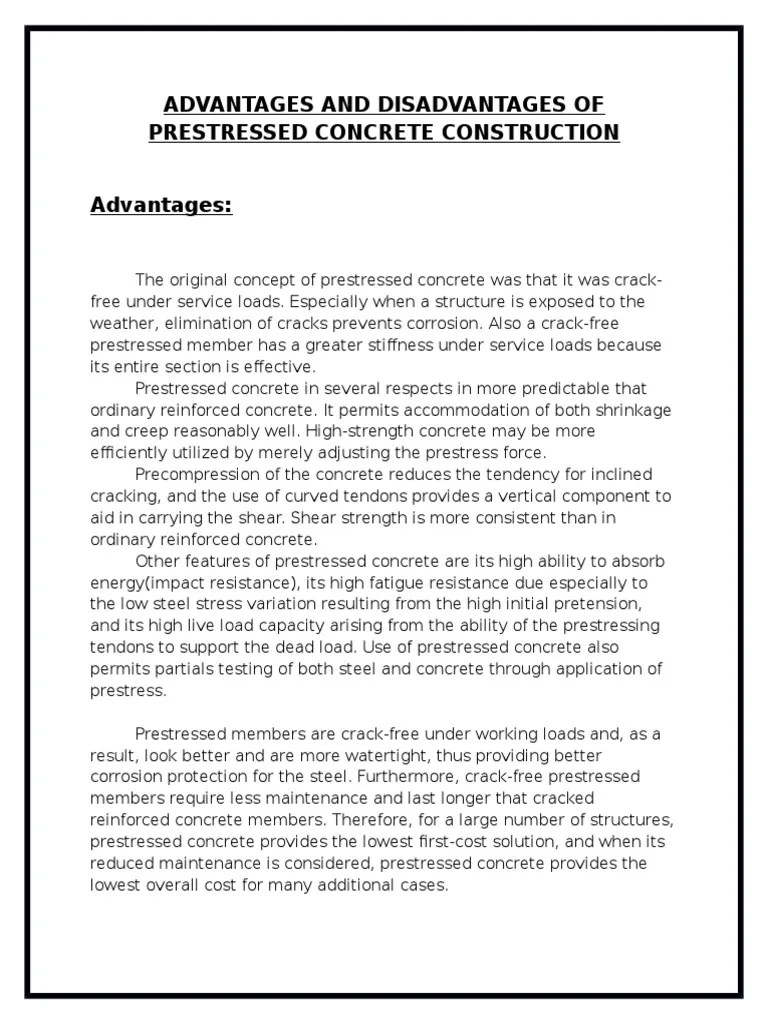 Advantages And Disadvantages Of Prestressed Concrete Construction | PDF ...