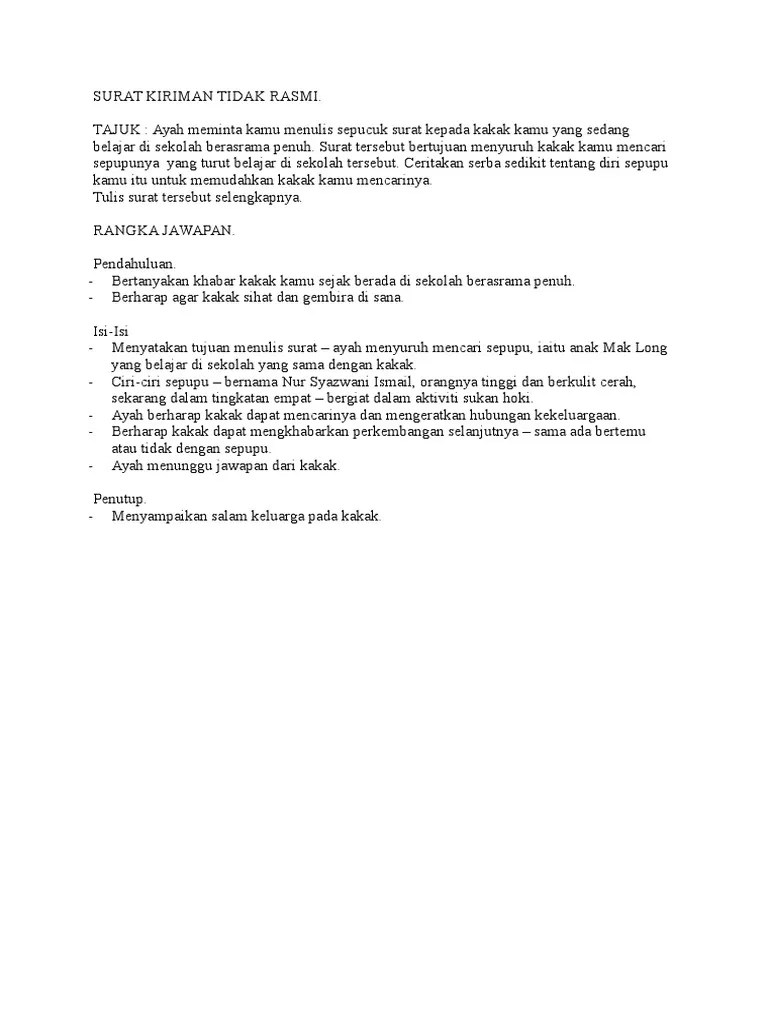 Cara penulisan surat kiriman rasmi kerajaan, permohonan kerja dan rayuan terbaik. Surat Tidak Rasmi Untuk Abang Latest Letter Website