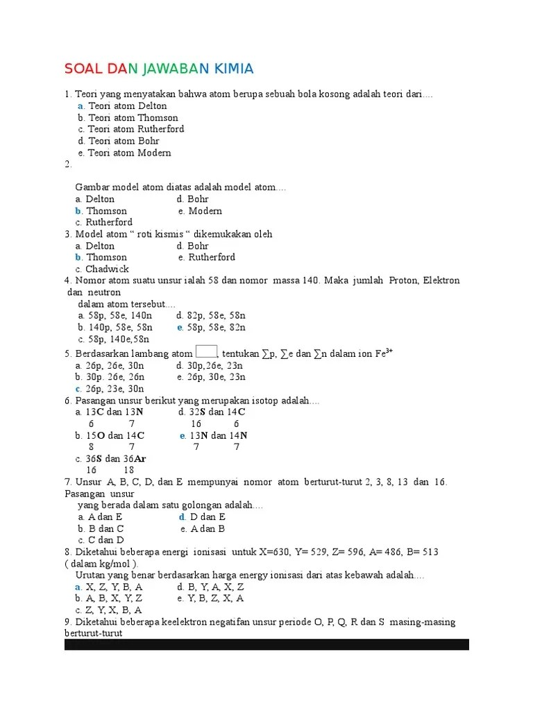 Soal Kimia Kelas X Beserta Jawabannya | PDF