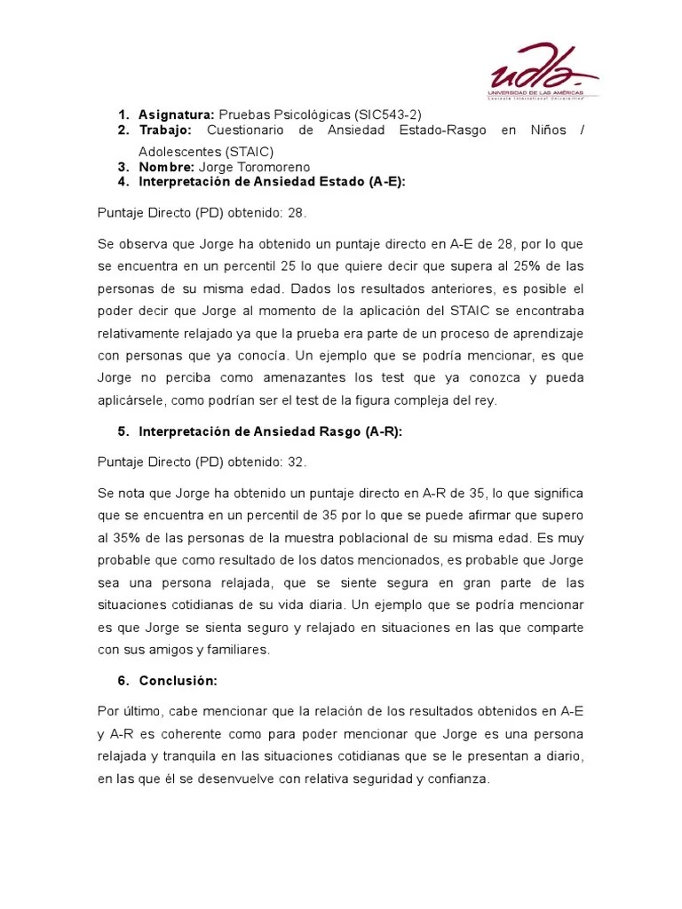 Interpretacion STAIC | PDF