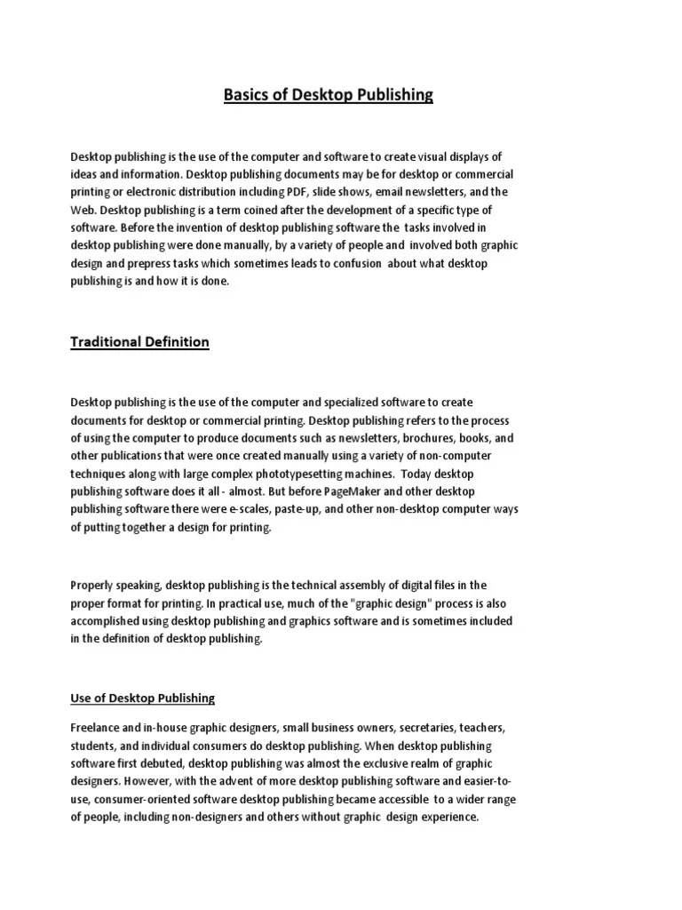 Basics Of Desktop Publishing | PDF | Microsoft Word | Page Layout