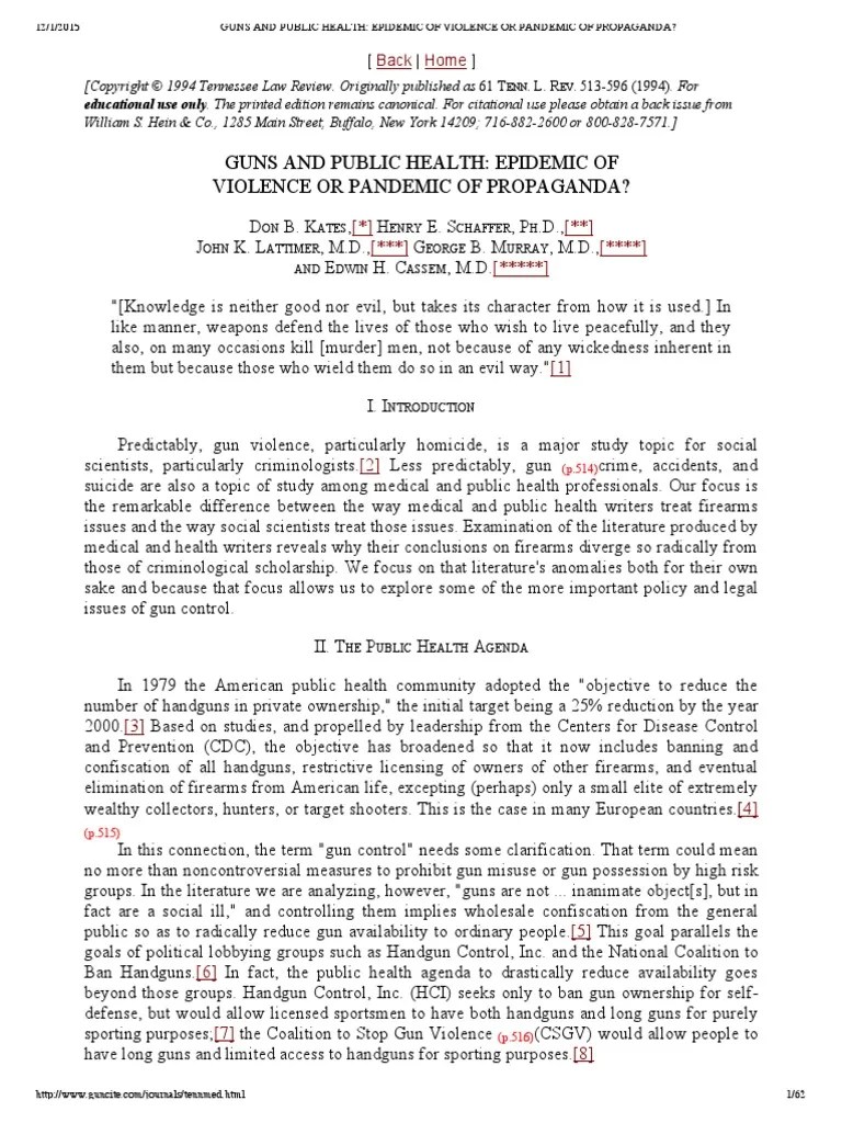 Guns And Public Health - Epidemic Of Violence Or Pandemic Of Propaganda ...