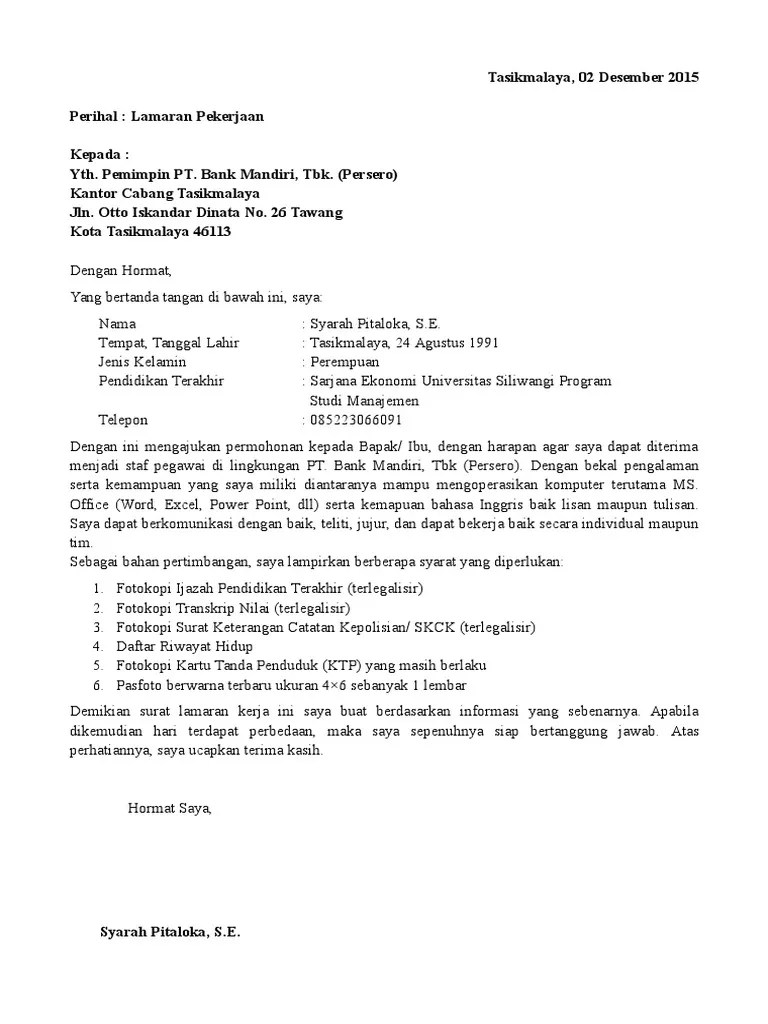 Contoh surat lamaran kerja bank bri. Contoh Surat Lamaran Bank Permata Pdf
