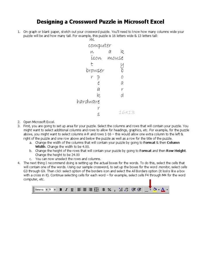 Excel Crossword Puzzle | Crossword | Input/Output