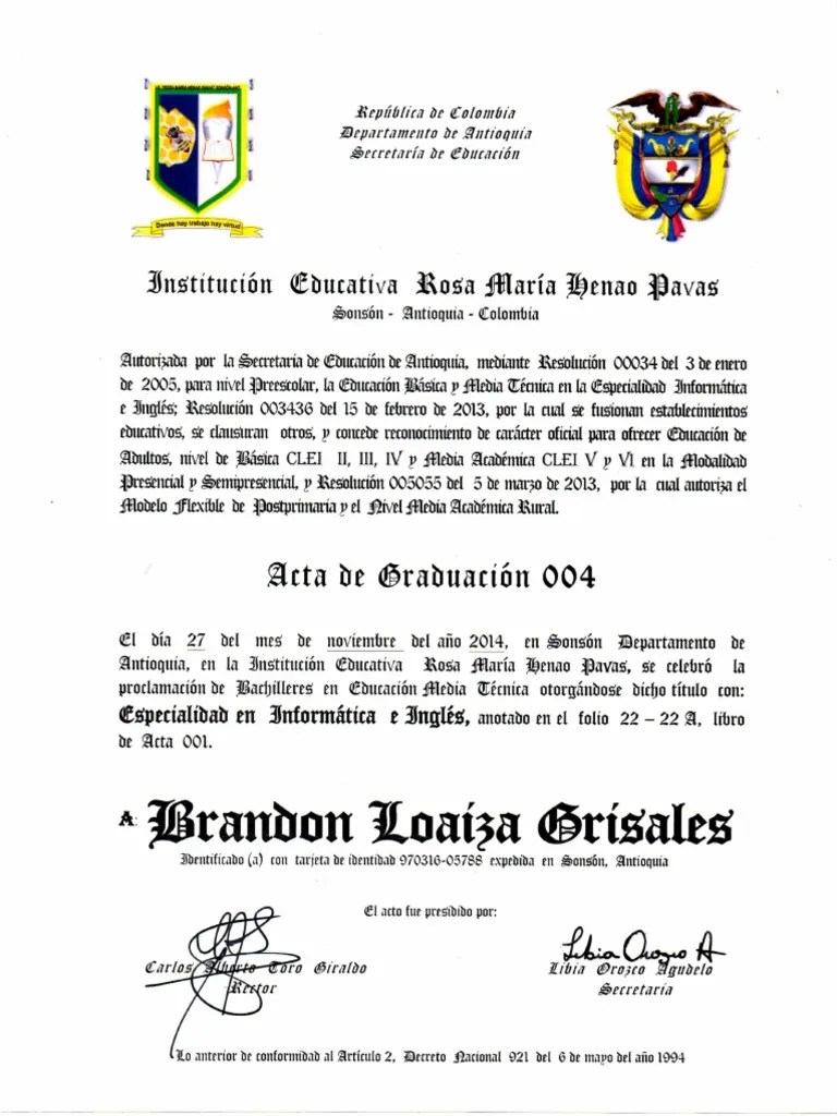 Acta De Graduacion | PDF