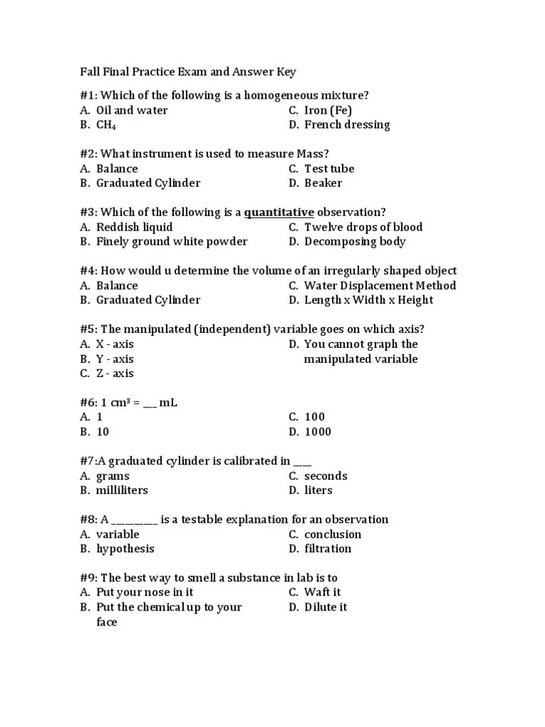 All the process of the exam will be done online mode; Chemistry - Fall Final Practice Exam and Answer Key | Ion ...