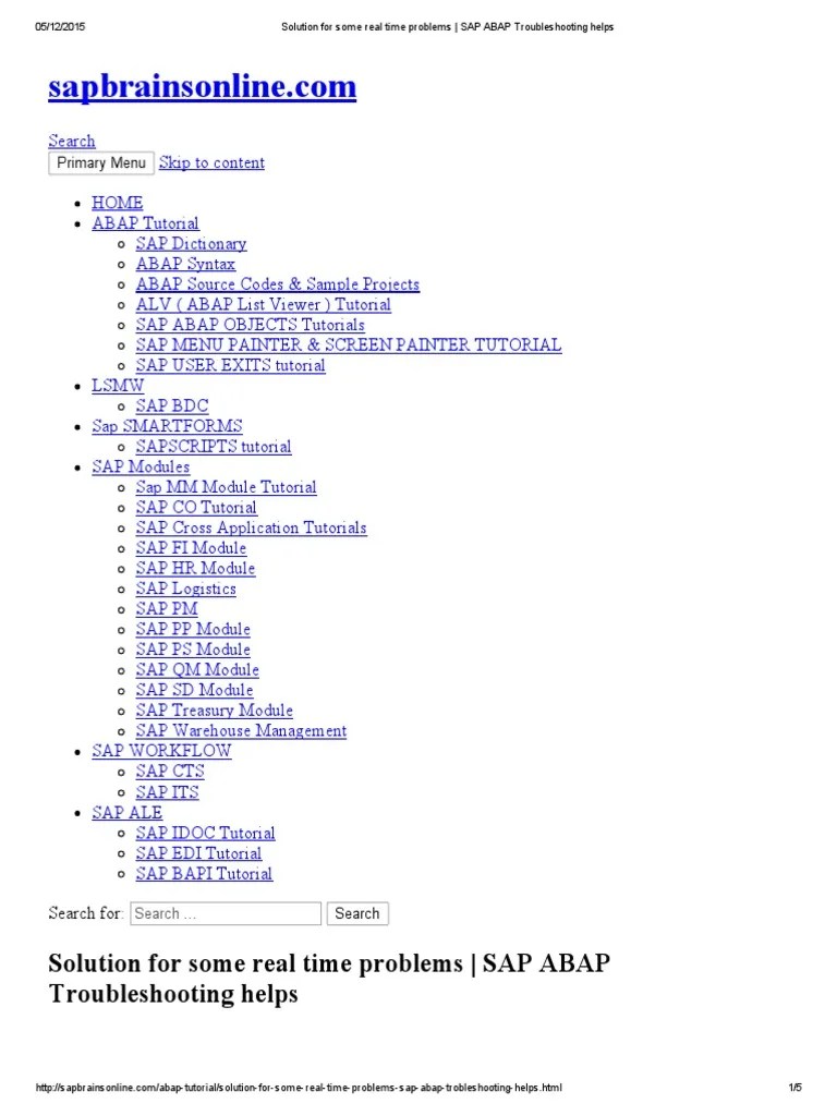 Solution For Some Real Time Problems - SAP ABAP Troubleshooting Helps ...