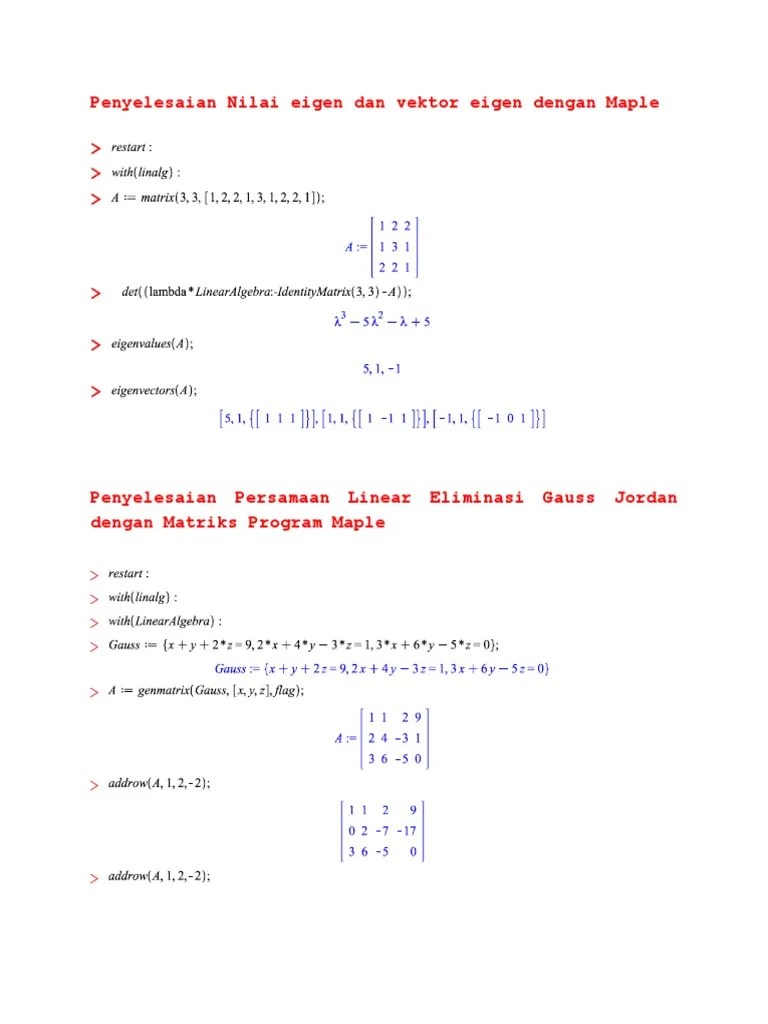Penyelesaian Nilai Eigen Dan Vektor Eigen Dengan Maple | PDF